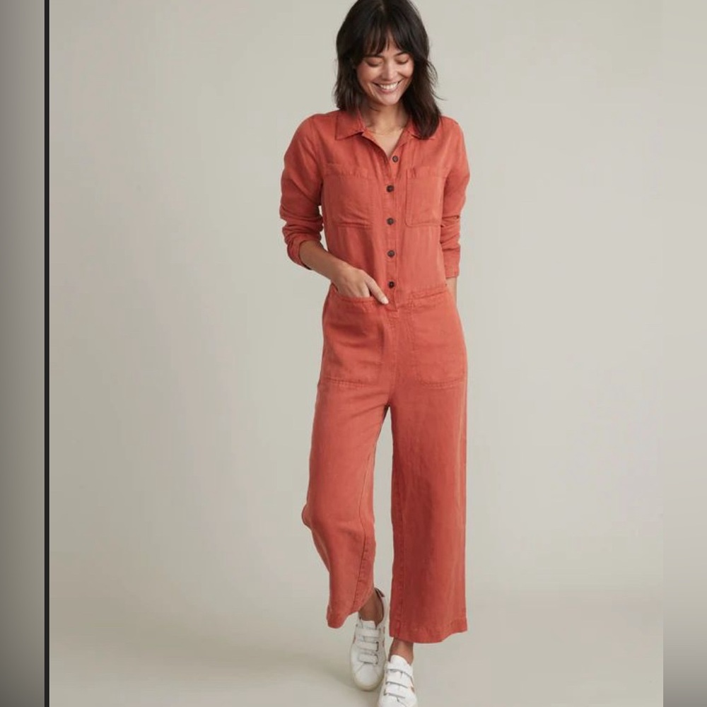 New $168 SOLD OUT Marine Layer Charlie Utility Rosewood Linen Jumpsuit XS S red